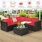 6 Pieces Patio Rattan Furniture Set Sectional Cushioned Sofa Deck